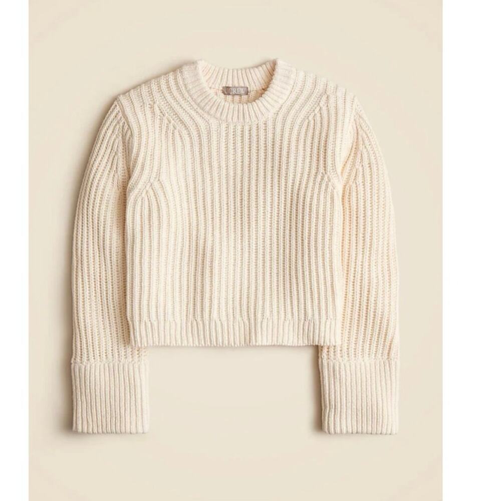 J. Crew Heritage Cotton Fisherman Crewneck Sweater Antique White Size XS NWT